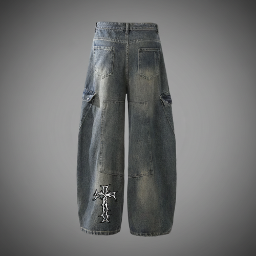 Authentic Heavyweight Multi-Pocket Washed Vintage Loose Jean