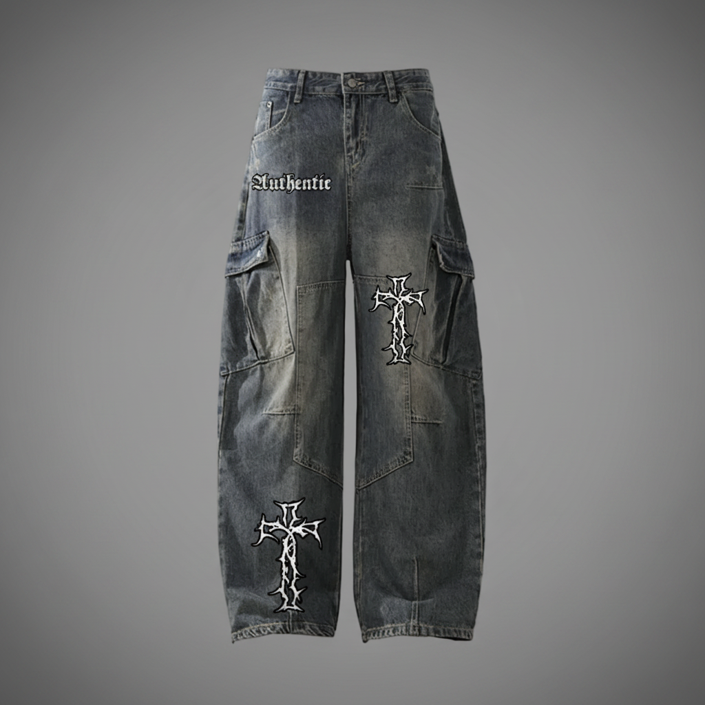 Authentic Heavyweight Multi-Pocket Washed Vintage Loose Jean
