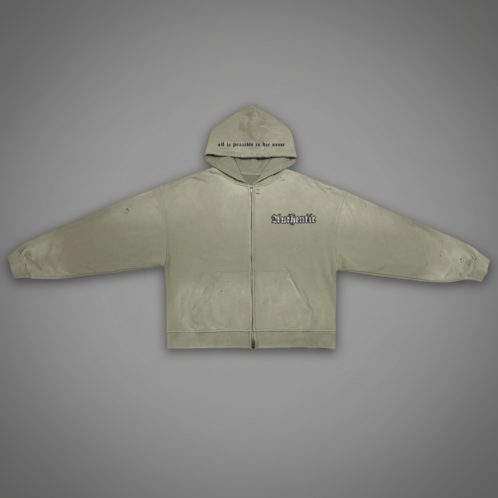 Authentic Unisex Heavyweight Washed Distressed Dystopian Dual-Zip Hoodie