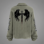 Authentic Heavyweight Washed Distressed French Terry Collared Oversized Long-Sleeve