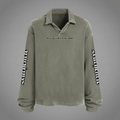 Unisex Heavyweight Washed Distressed French Terry Collared Oversized Long-Sleeve (380GSM)