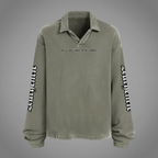 Authentic Heavyweight Washed Distressed French Terry Collared Oversized Long-Sleeve