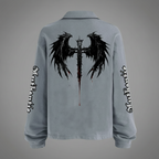 Authentic Heavyweight Washed Distressed French Terry Collared Oversized Long-Sleeve