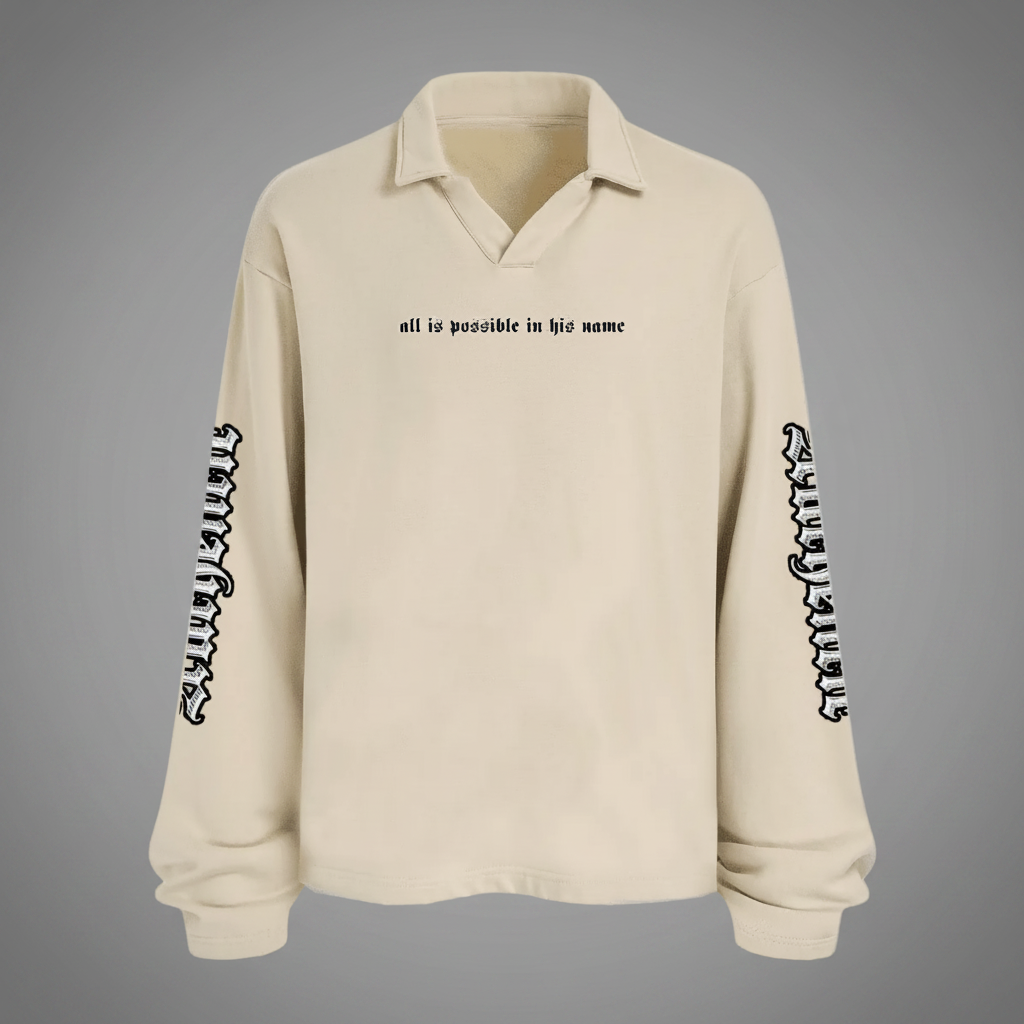 Unisex Heavyweight Washed Distressed French Terry Collared Oversized Long-Sleeve (380GSM)