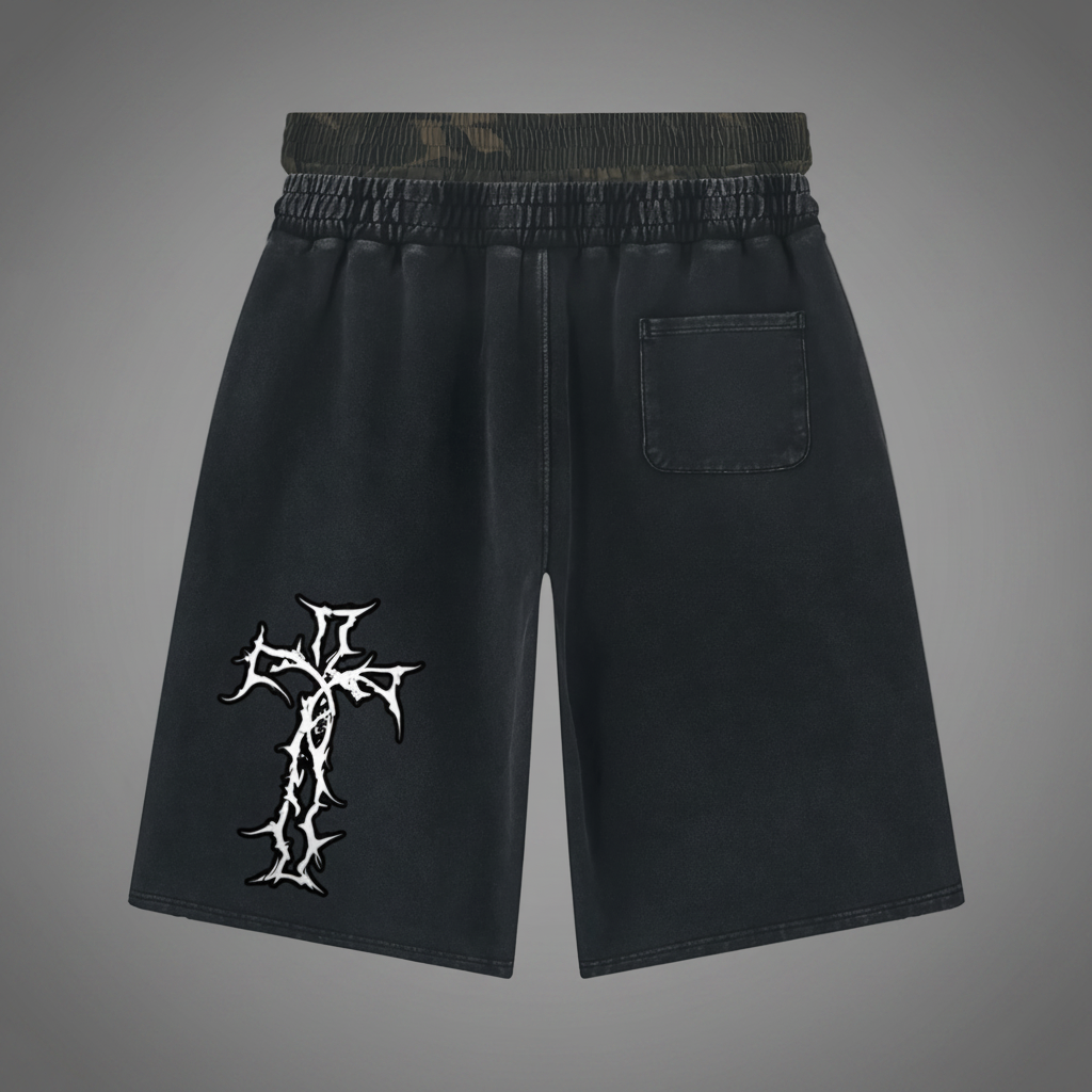 Authentic Unisex  Washed Camo Distressed Wide Leg Shorts