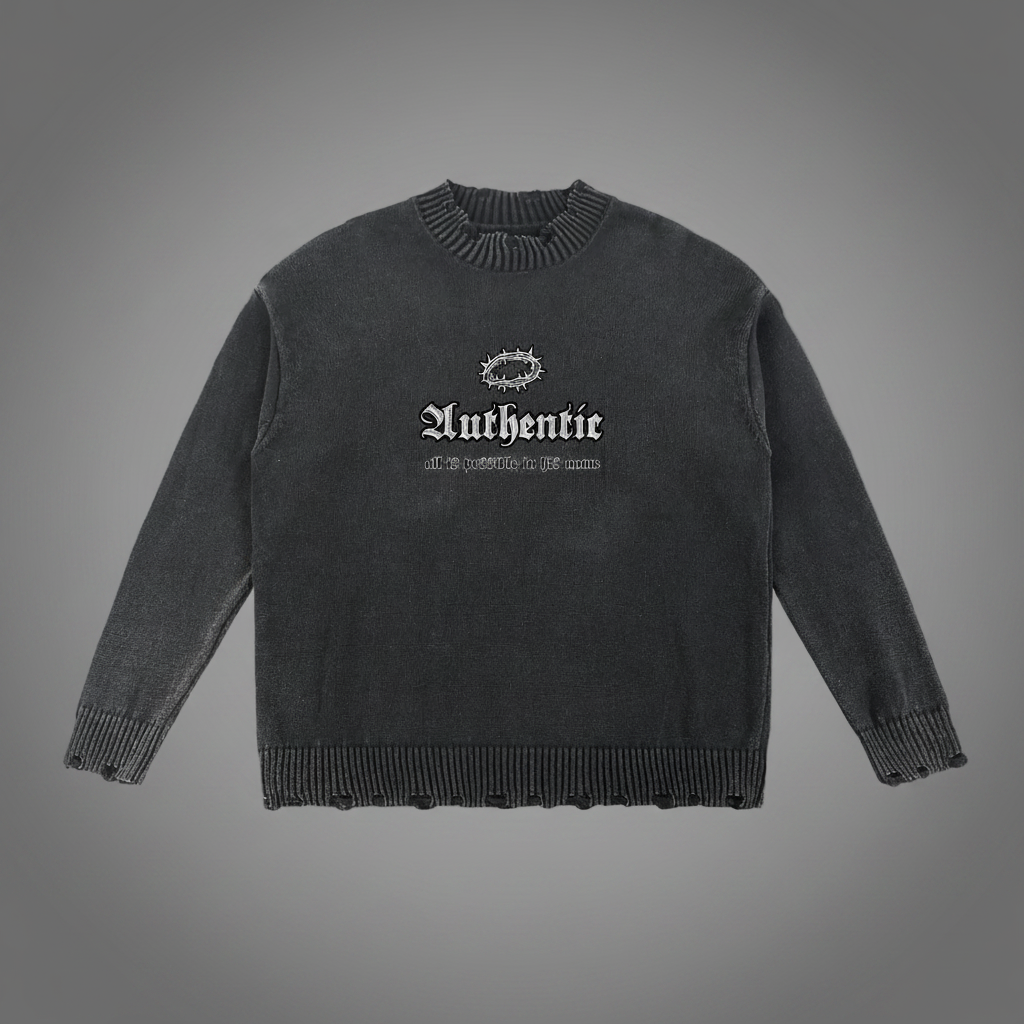 Authentic Vintage Washed Hand-Frayed Sweater