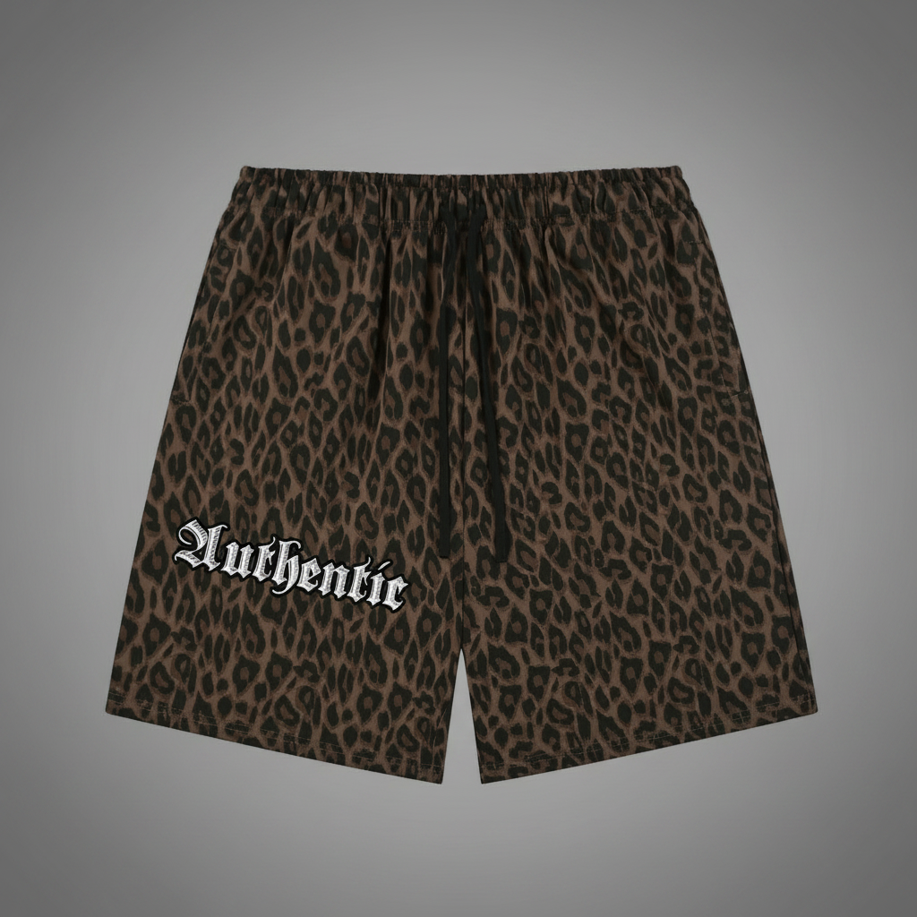 Authentic Unisex Heavyweight Leopard Drawstring Shorts
