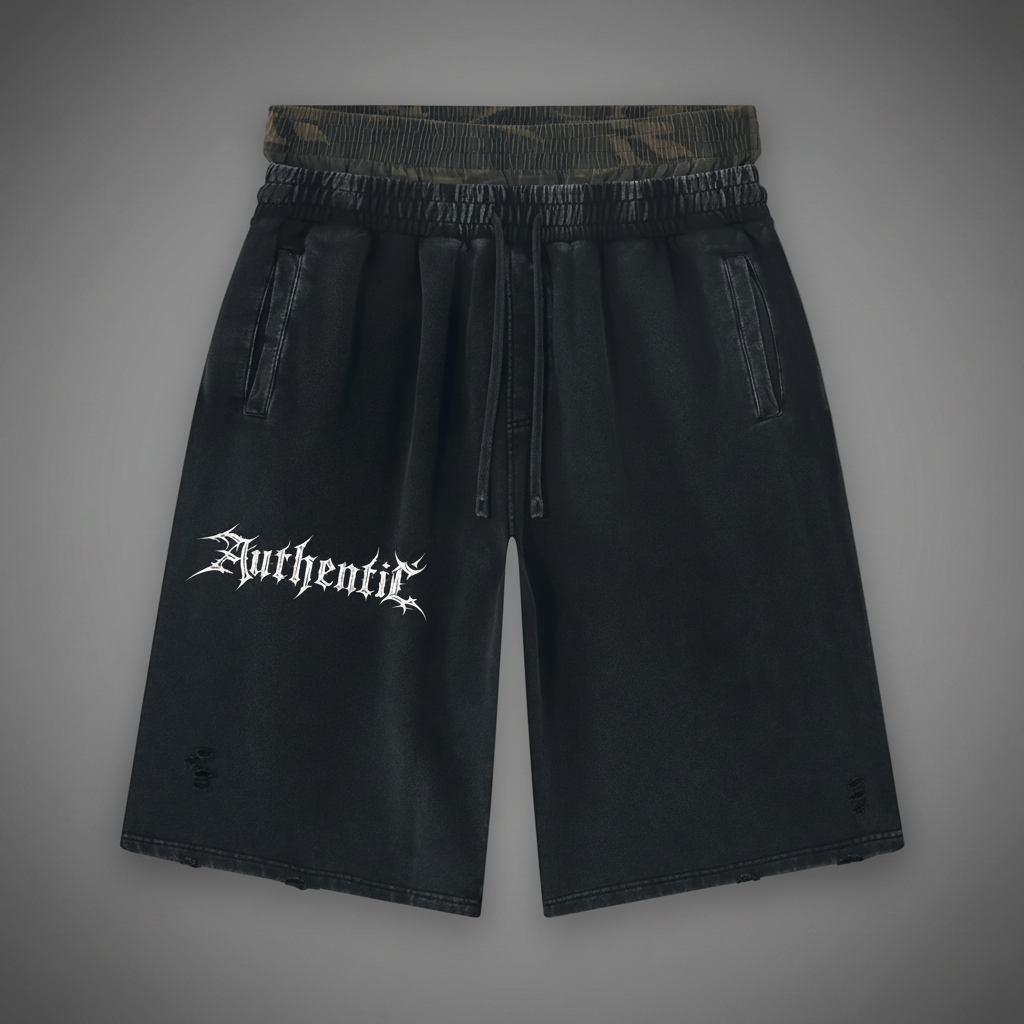 Authentic Unisex  Washed Camo Distressed Wide Leg Shorts