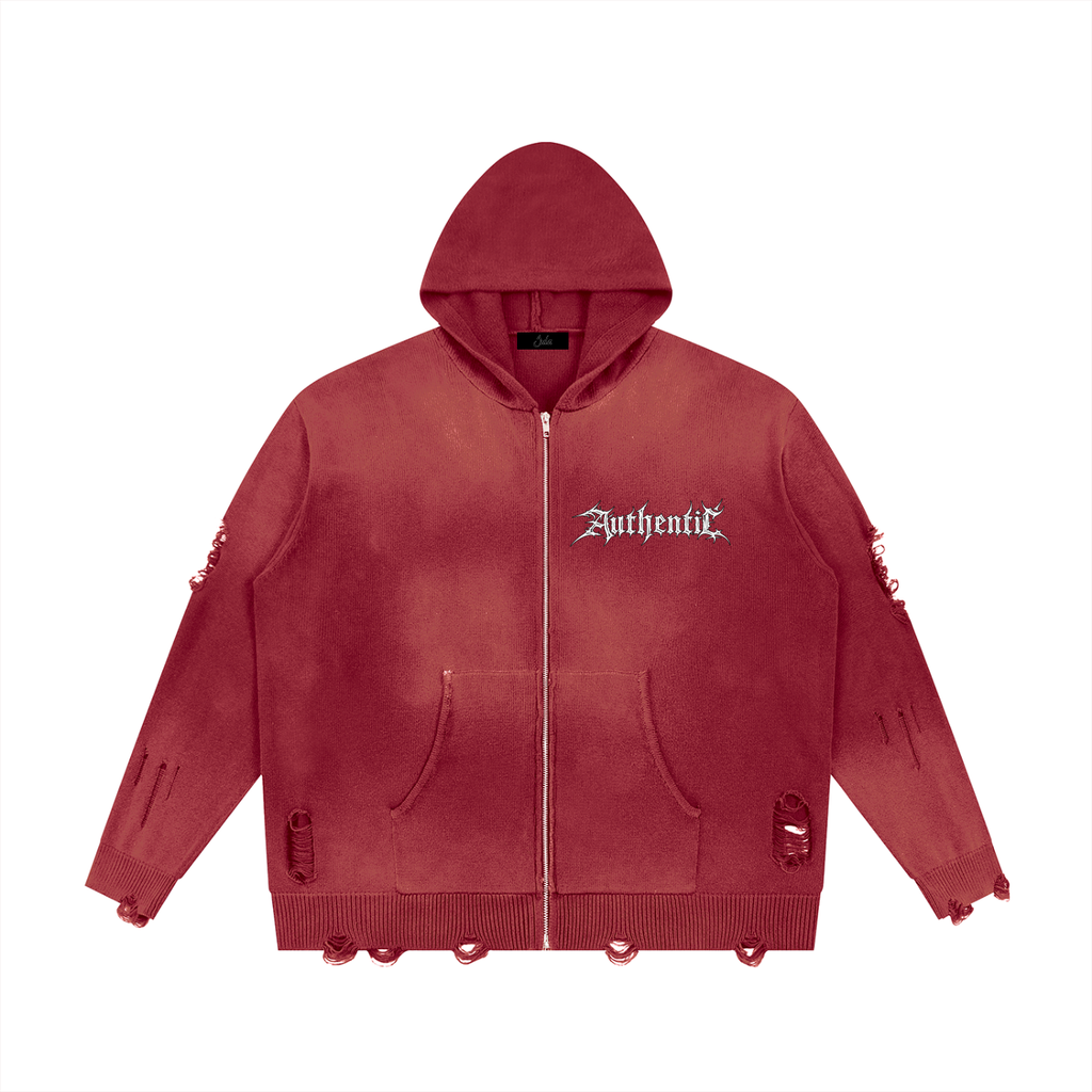 Authentic USX Distressed Dual Zip Sweater